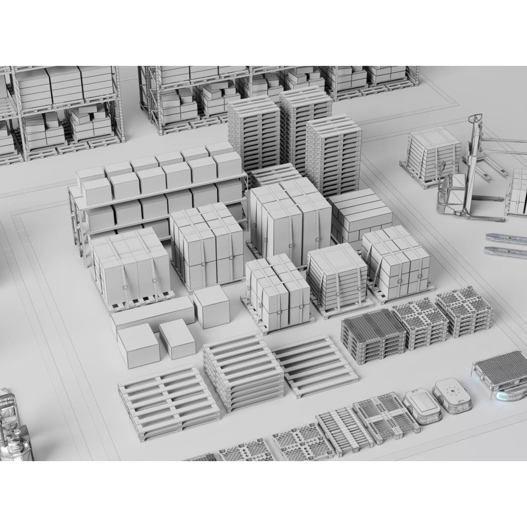 Warehouse Storage Racks 3D Model – PBR Game Ready Low-Poly Asset - View 26
