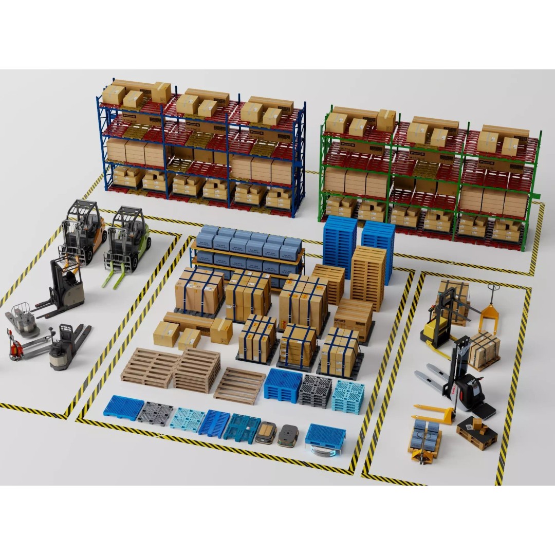 Warehouse Storage Racks 3D Model – PBR Game Ready Low-Poly Asset - View 3