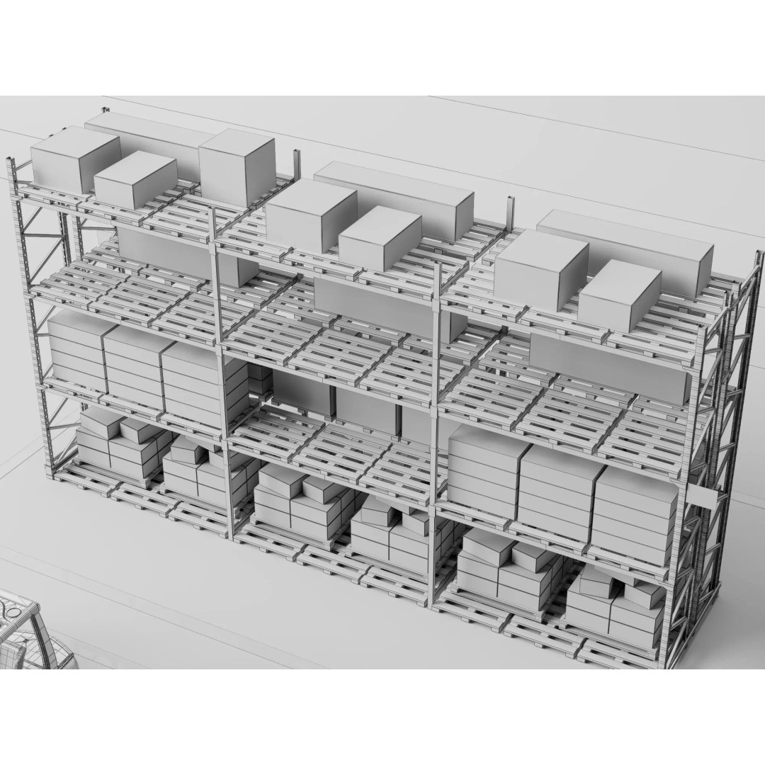 Warehouse Storage Racks 3D Model – PBR Game Ready Low-Poly Asset - View 34