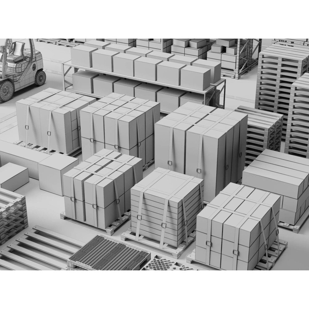 Warehouse Storage Racks 3D Model – PBR Game Ready Low-Poly Asset - View 36