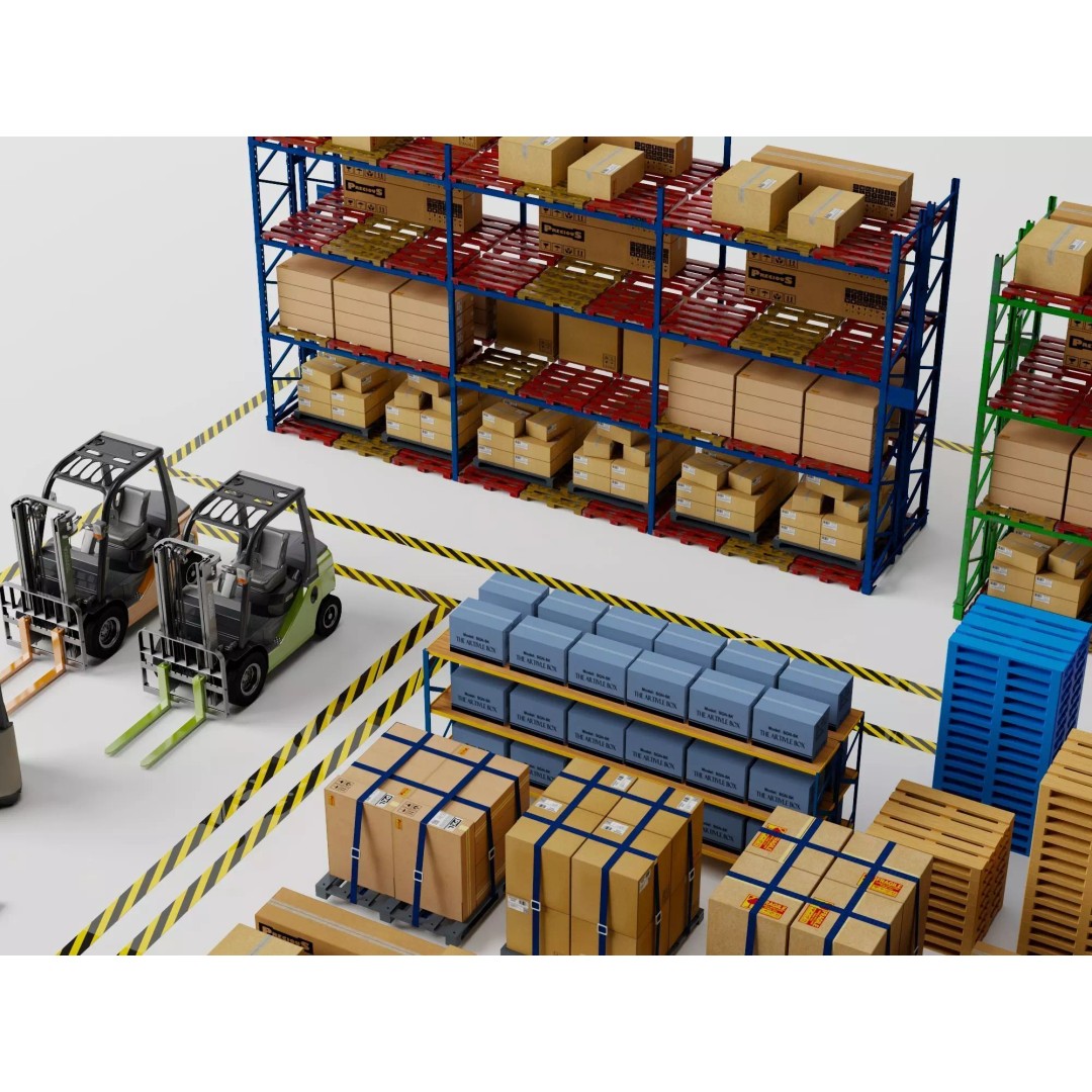 Warehouse Storage Racks 3D Model – PBR Game Ready Low-Poly Asset - View 8