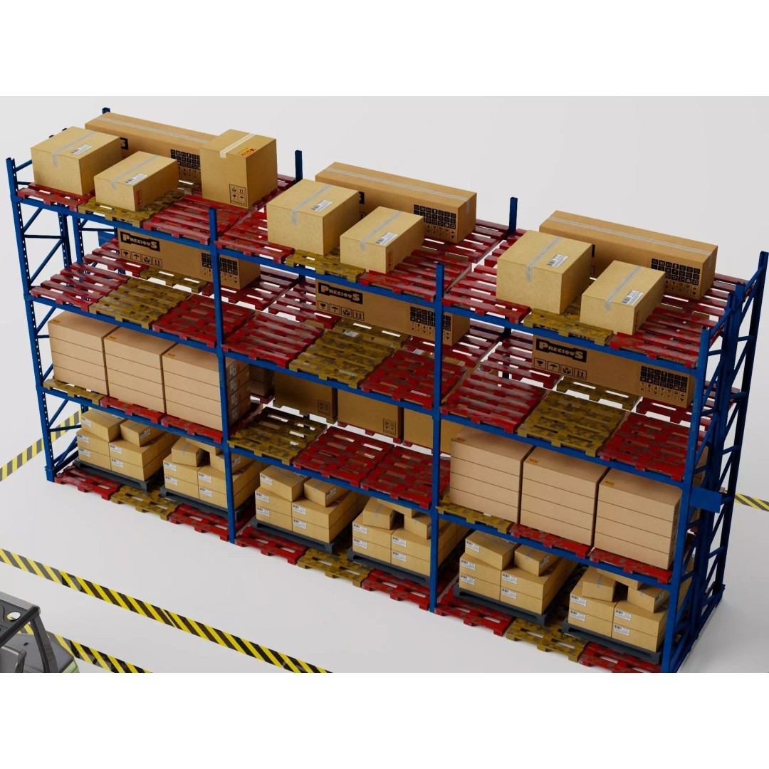 Warehouse Storage Racks 3D Model – PBR Game Ready Low-Poly Asset - View 9