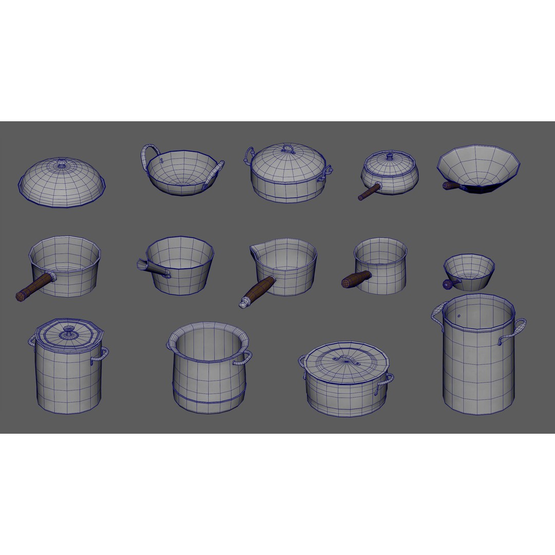 Stylized Pots and Pans 3D Model – Low Poly Kitchenware, FBX, OBJ - View 10