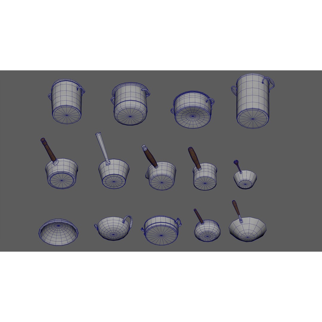 Stylized Pots and Pans 3D Model – Low Poly Kitchenware, FBX, OBJ - View 11