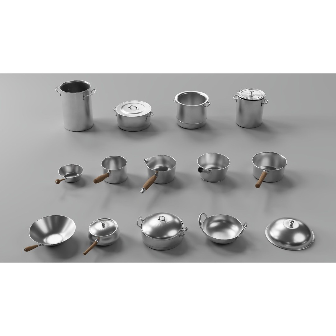 Stylized Pots and Pans 3D Model – Low Poly Kitchenware, FBX, OBJ - View 4