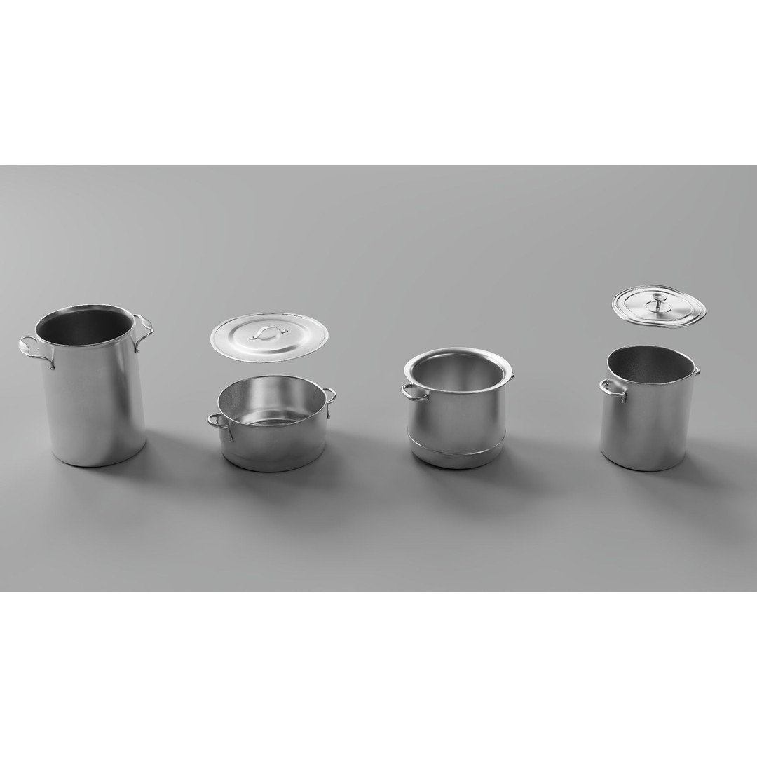 Stylized Pots and Pans 3D Model – Low Poly Kitchenware, FBX, OBJ - View 5