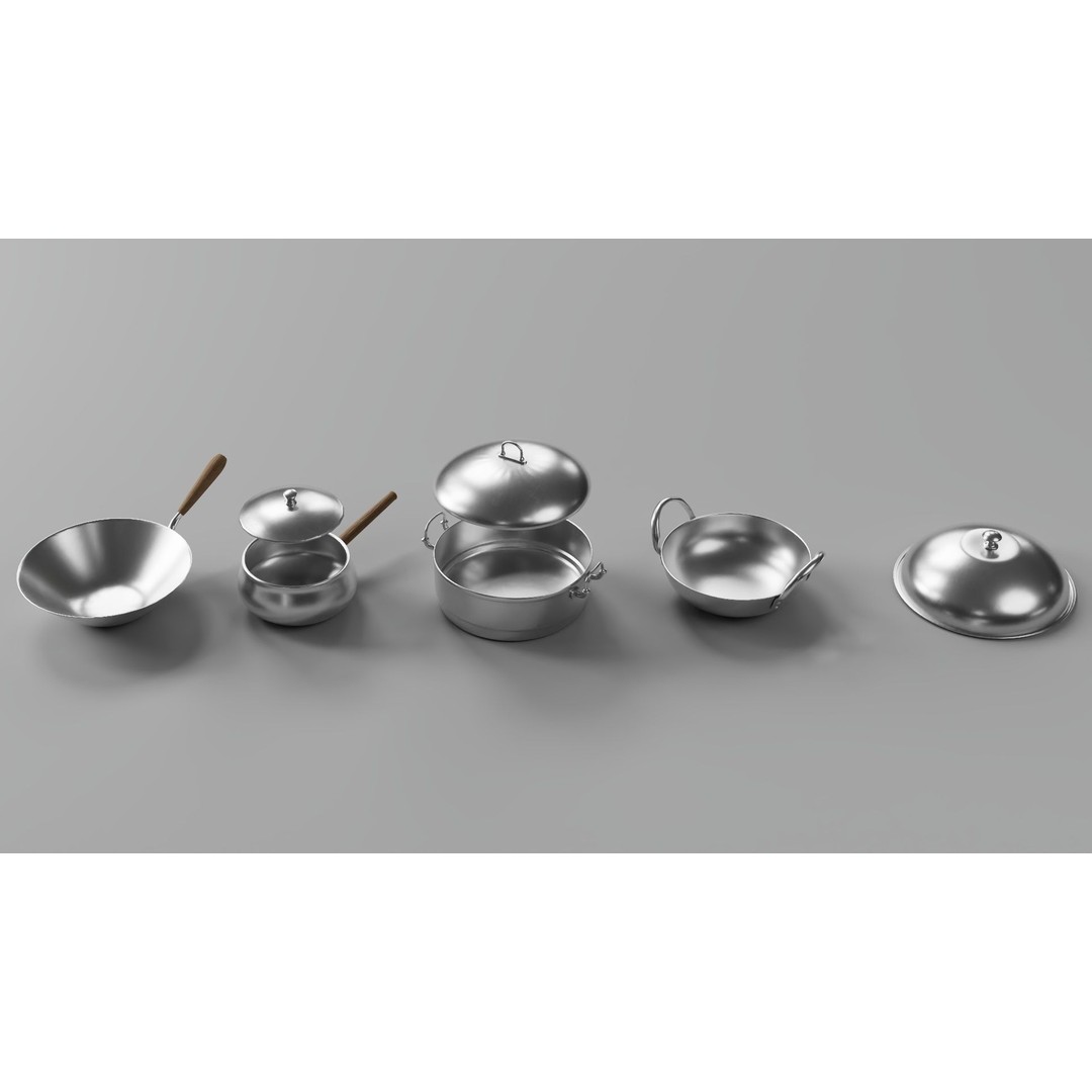 Stylized Pots and Pans 3D Model – Low Poly Kitchenware, FBX, OBJ - View 7