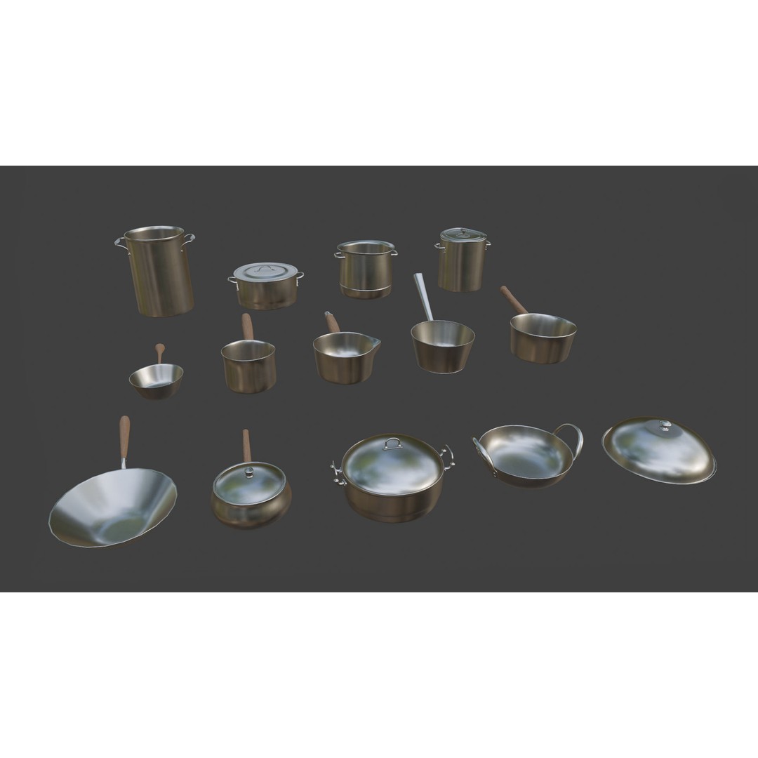 Stylized Pots and Pans 3D Model – Low Poly Kitchenware, FBX, OBJ - View 8