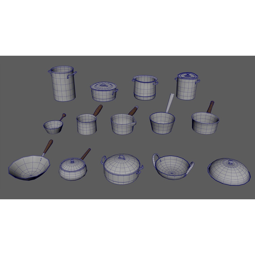 Stylized Pots and Pans 3D Model – Low Poly Kitchenware, FBX, OBJ - View 9