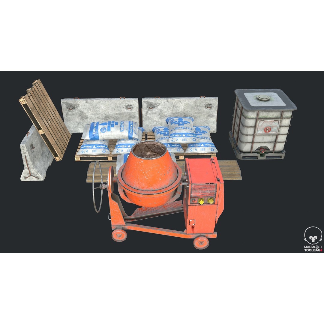 Concrete Mixer 3D Model – Low Poly Industrial Asset, FBX, OBJ - View 3