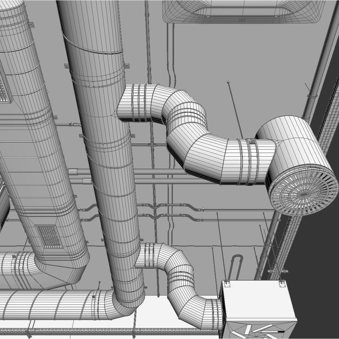 Ventilation System 3D Model – Multi-Colored Ducts and Ceilings, FBX