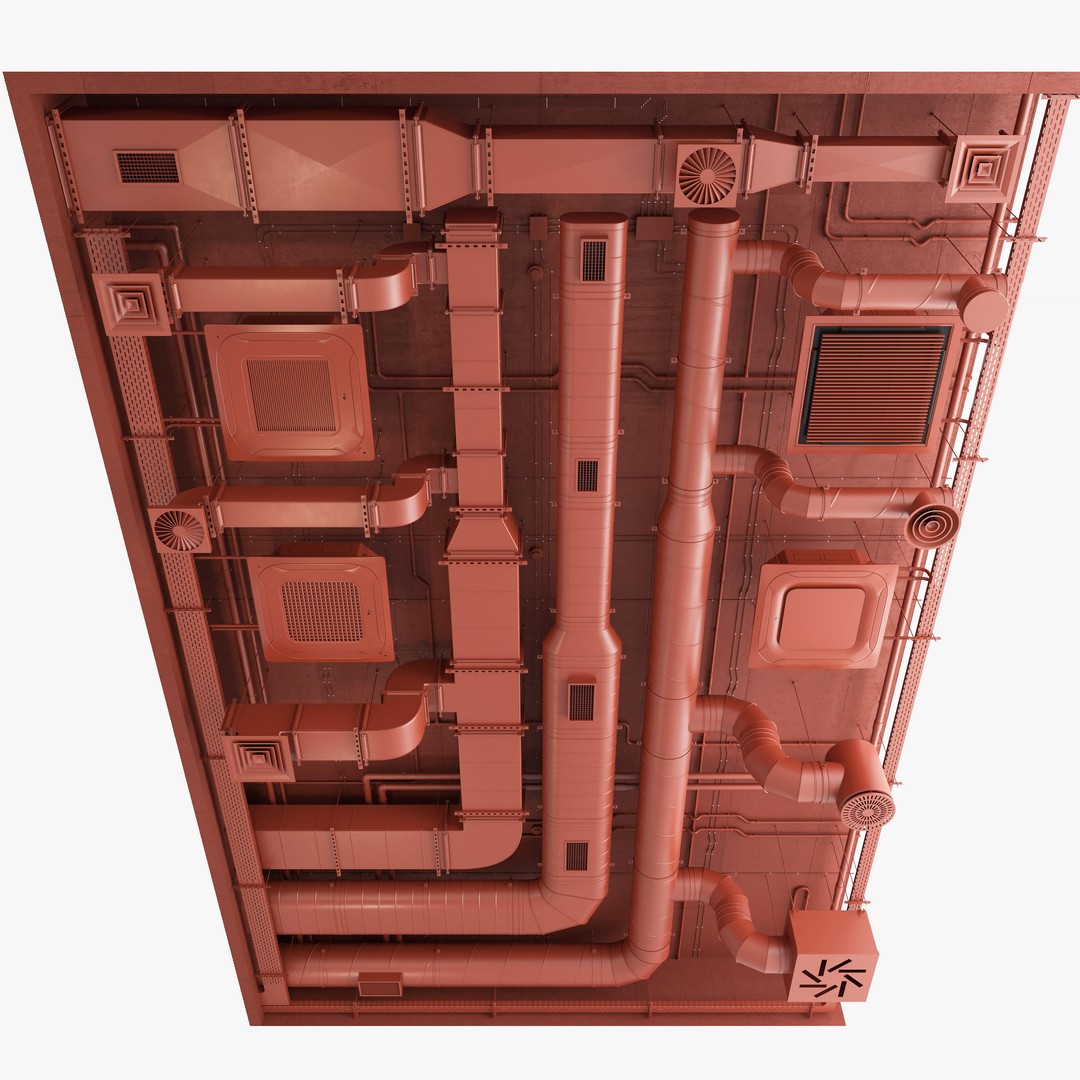 Ventilation System 3D Model – Multi-Colored Ducts and Ceilings, FBX - View 10