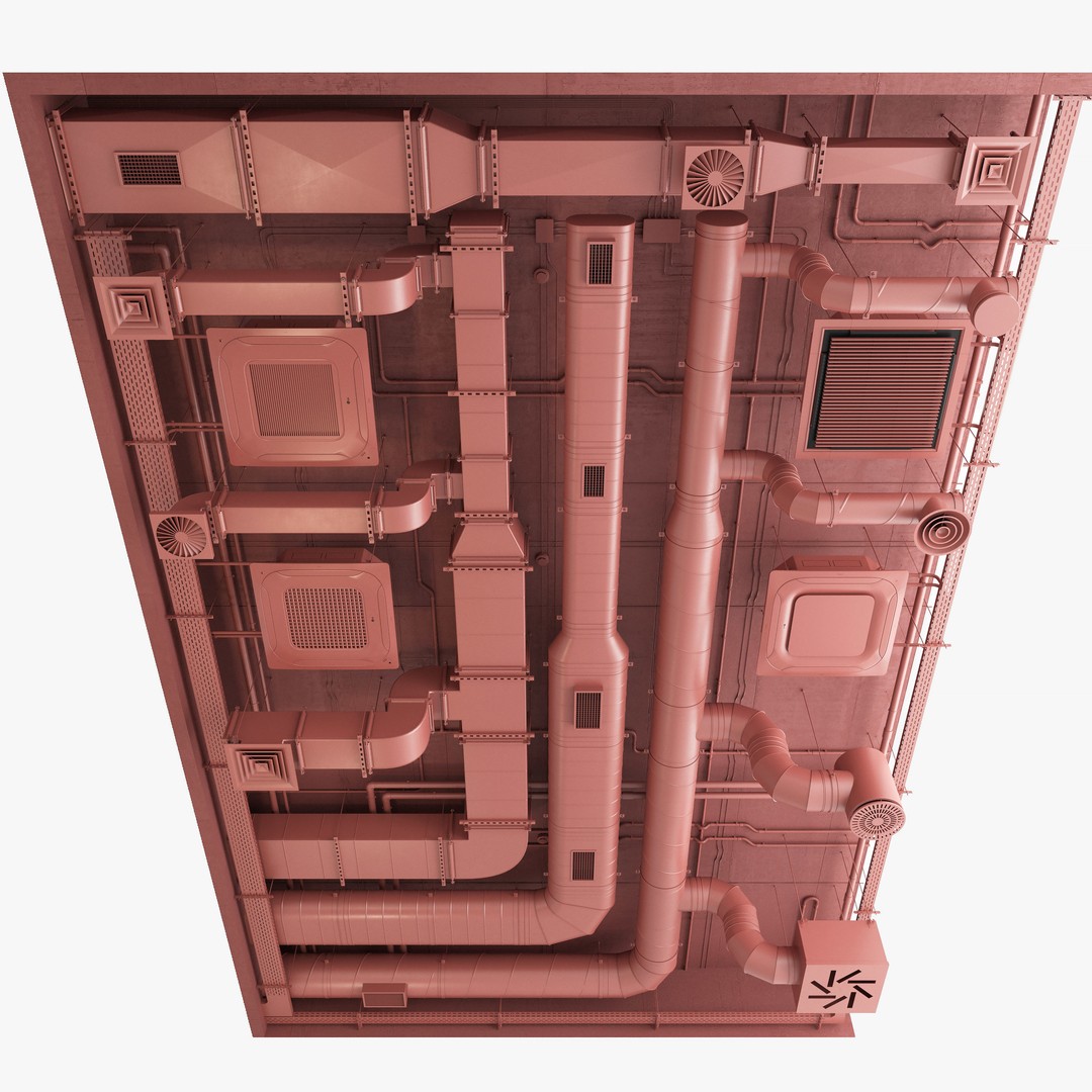 Ventilation System 3D Model – Multi-Colored Ducts and Ceilings, FBX - View 11