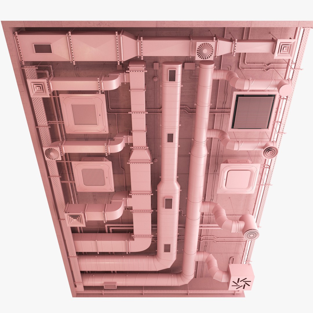 Ventilation System 3D Model – Multi-Colored Ducts and Ceilings, FBX - View 12