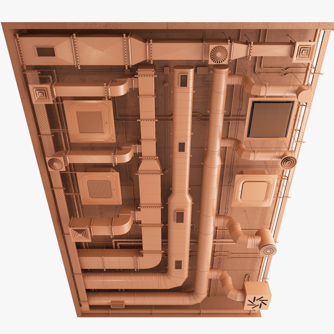 Ventilation System 3D Model – Multi-Colored Ducts and Ceilings, FBX - View 13