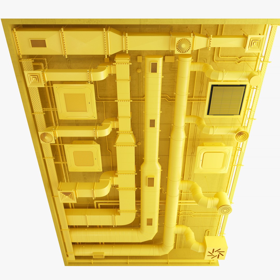 Ventilation System 3D Model – Multi-Colored Ducts and Ceilings, FBX - View 14