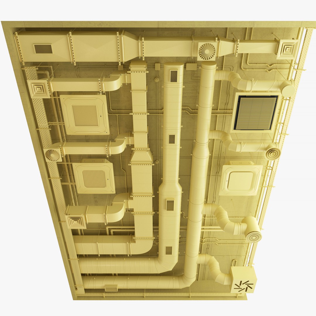 Ventilation System 3D Model – Multi-Colored Ducts and Ceilings, FBX - View 15