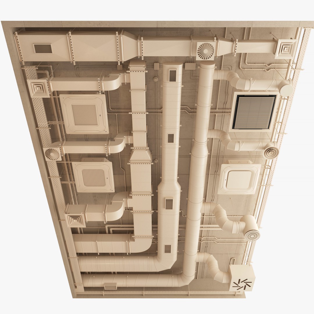 Ventilation System 3D Model – Multi-Colored Ducts and Ceilings, FBX - View 16
