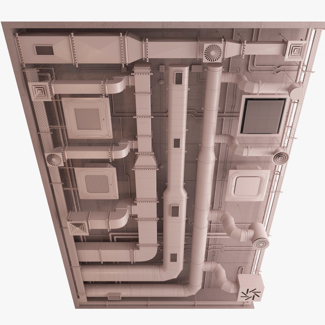 Ventilation System 3D Model – Multi-Colored Ducts and Ceilings, FBX - View 17