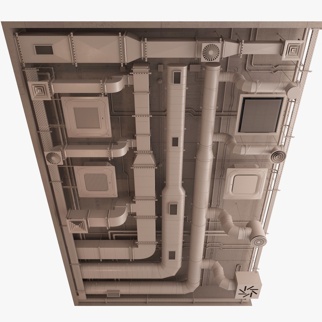 Ventilation System 3D Model – Multi-Colored Ducts and Ceilings, FBX - View 18