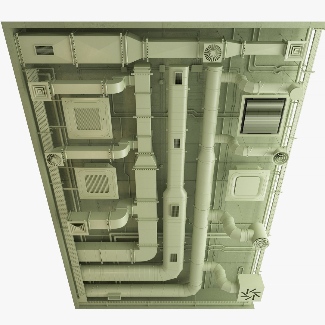 Ventilation System 3D Model – Multi-Colored Ducts and Ceilings, FBX - View 19