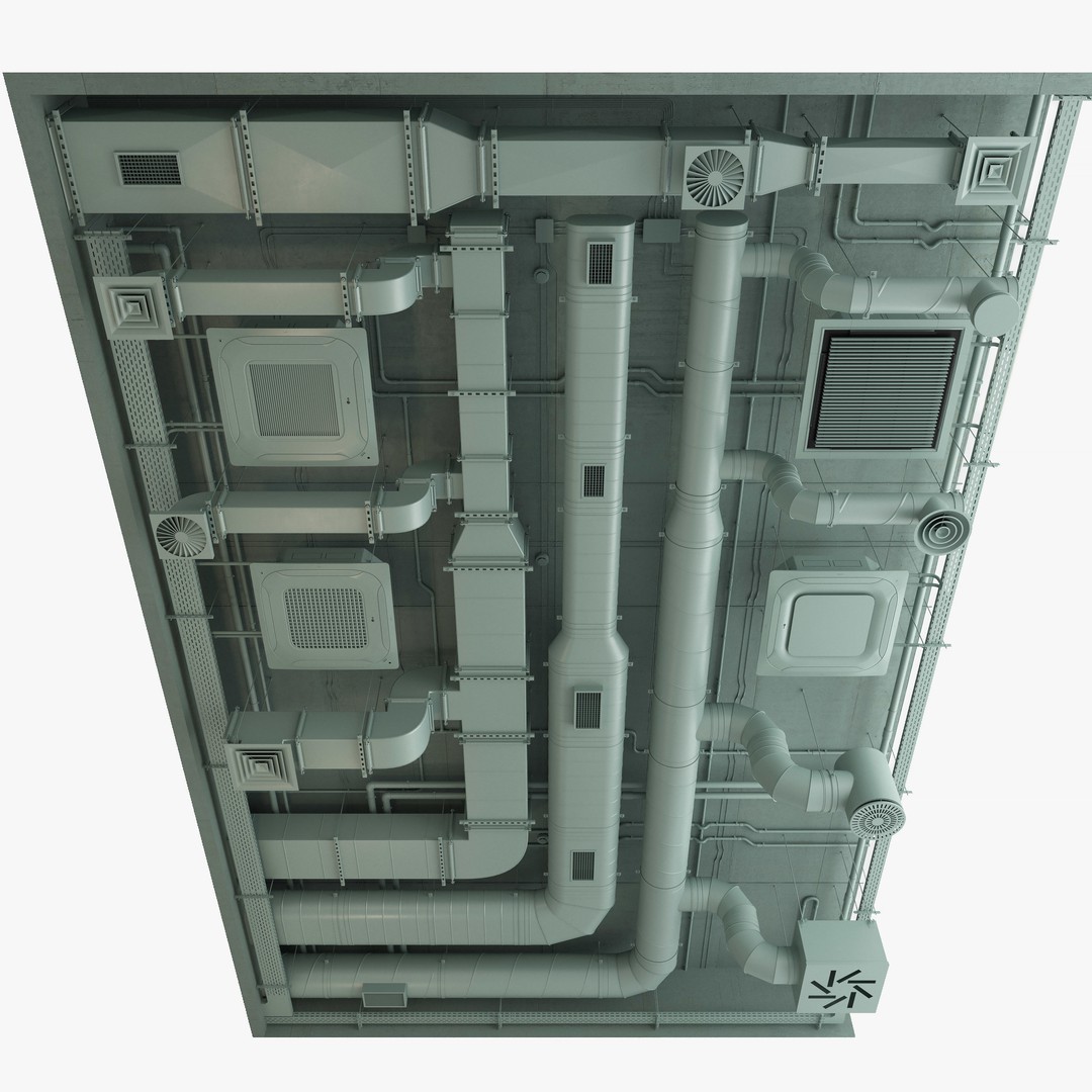 Ventilation System 3D Model – Multi-Colored Ducts and Ceilings, FBX - View 20
