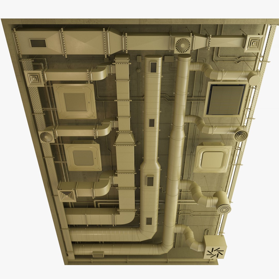 Ventilation System 3D Model – Multi-Colored Ducts and Ceilings, FBX - View 21