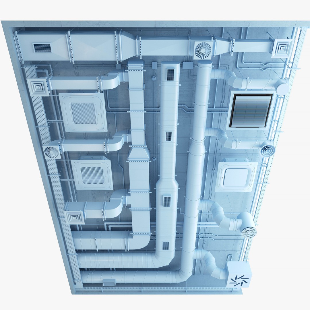Ventilation System 3D Model – Multi-Colored Ducts and Ceilings, FBX - View 22
