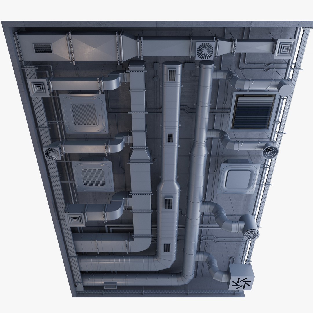 Ventilation System 3D Model – Multi-Colored Ducts and Ceilings, FBX - View 23