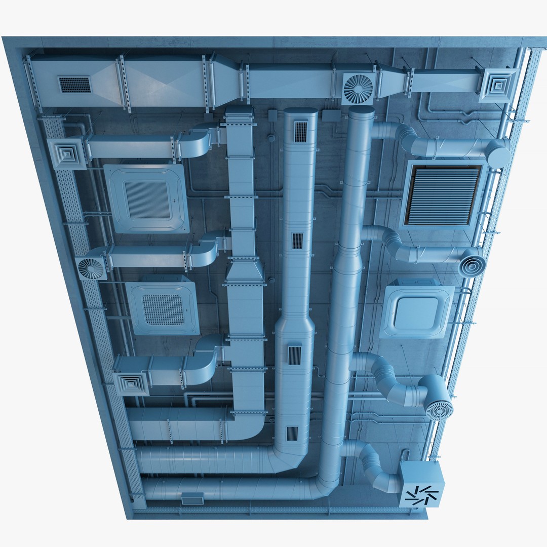 Ventilation System 3D Model – Multi-Colored Ducts and Ceilings, FBX - View 24