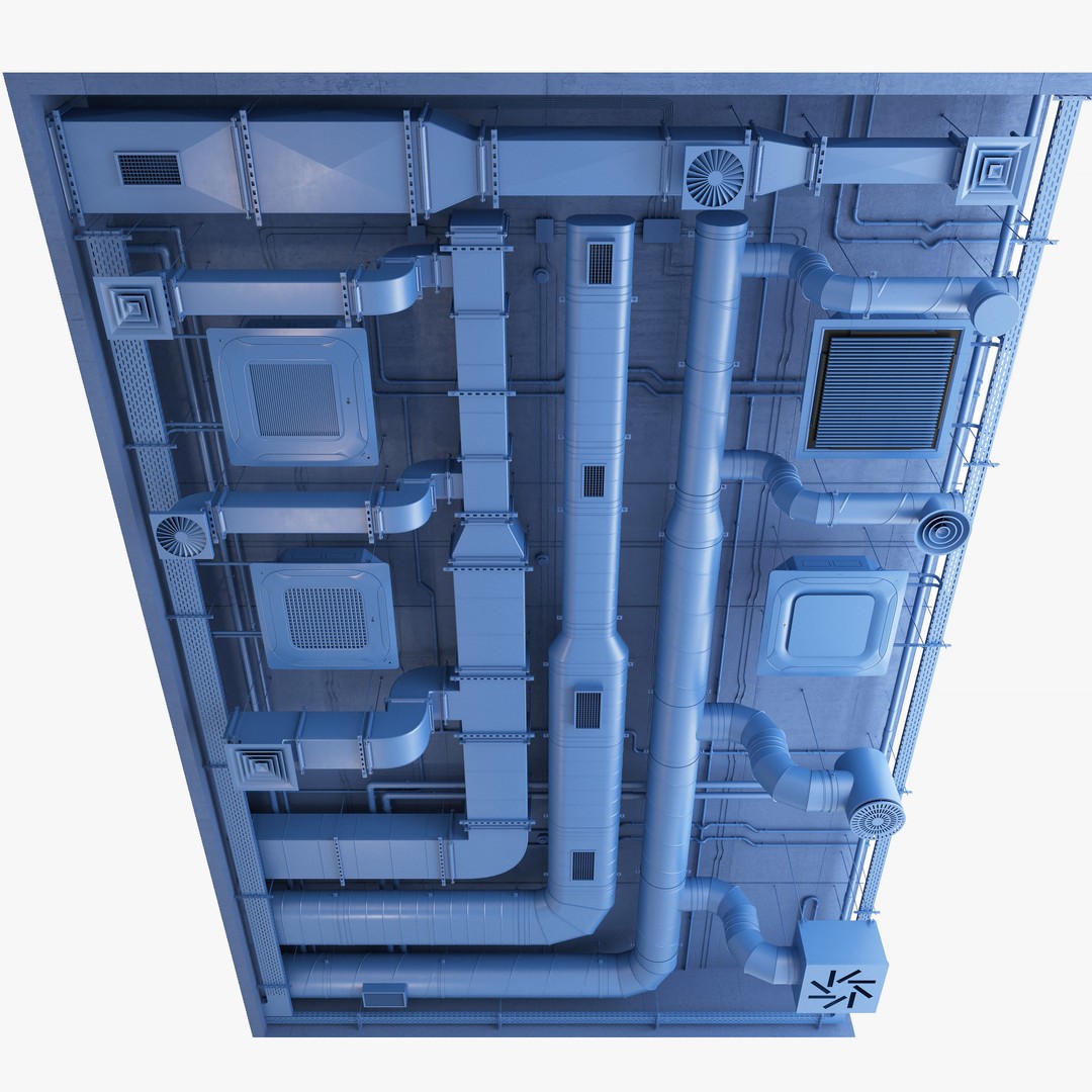 Ventilation System 3D Model – Multi-Colored Ducts and Ceilings, FBX - View 25