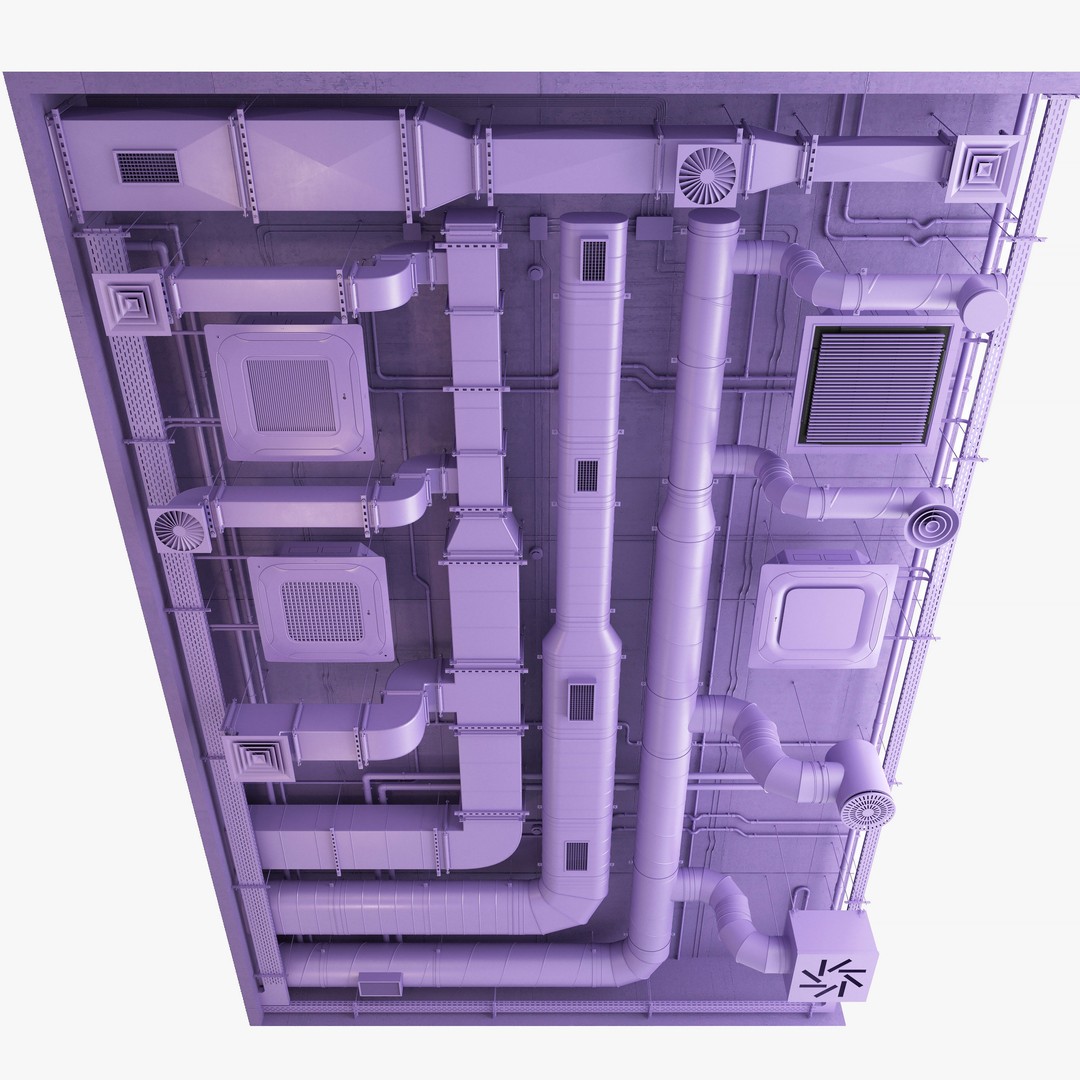 Ventilation System 3D Model – Multi-Colored Ducts and Ceilings, FBX - View 26