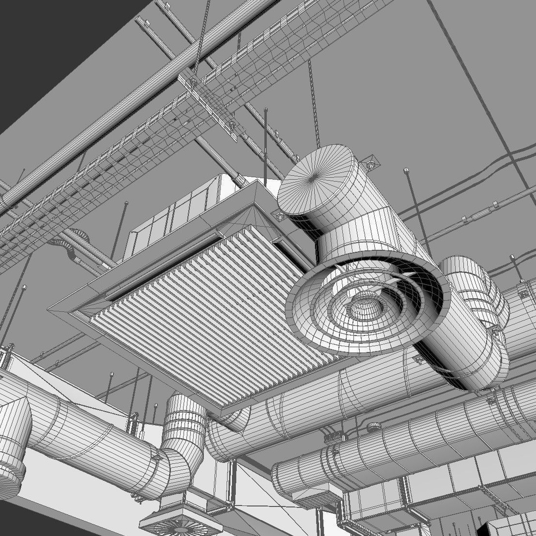Ventilation System 3D Model – Multi-Colored Ducts and Ceilings, FBX - View 29