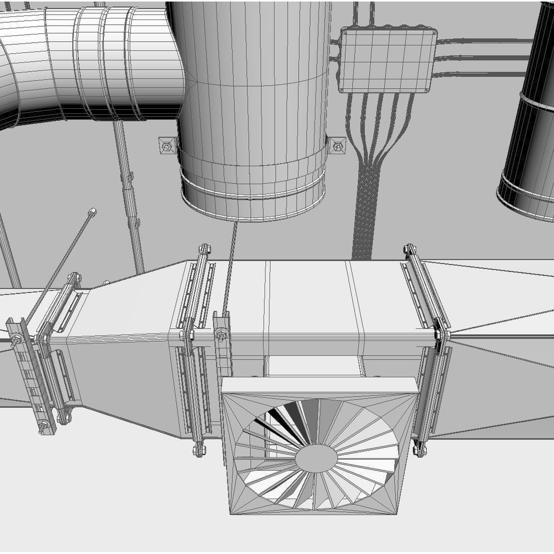 Ventilation System 3D Model – Multi-Colored Ducts and Ceilings, FBX - View 30