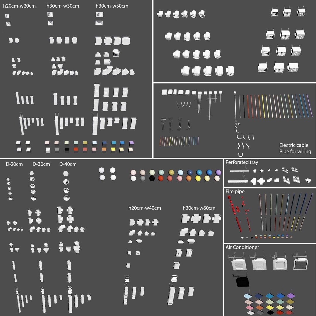 Ventilation System 3D Model – Multi-Colored Ducts and Ceilings, FBX - View 5
