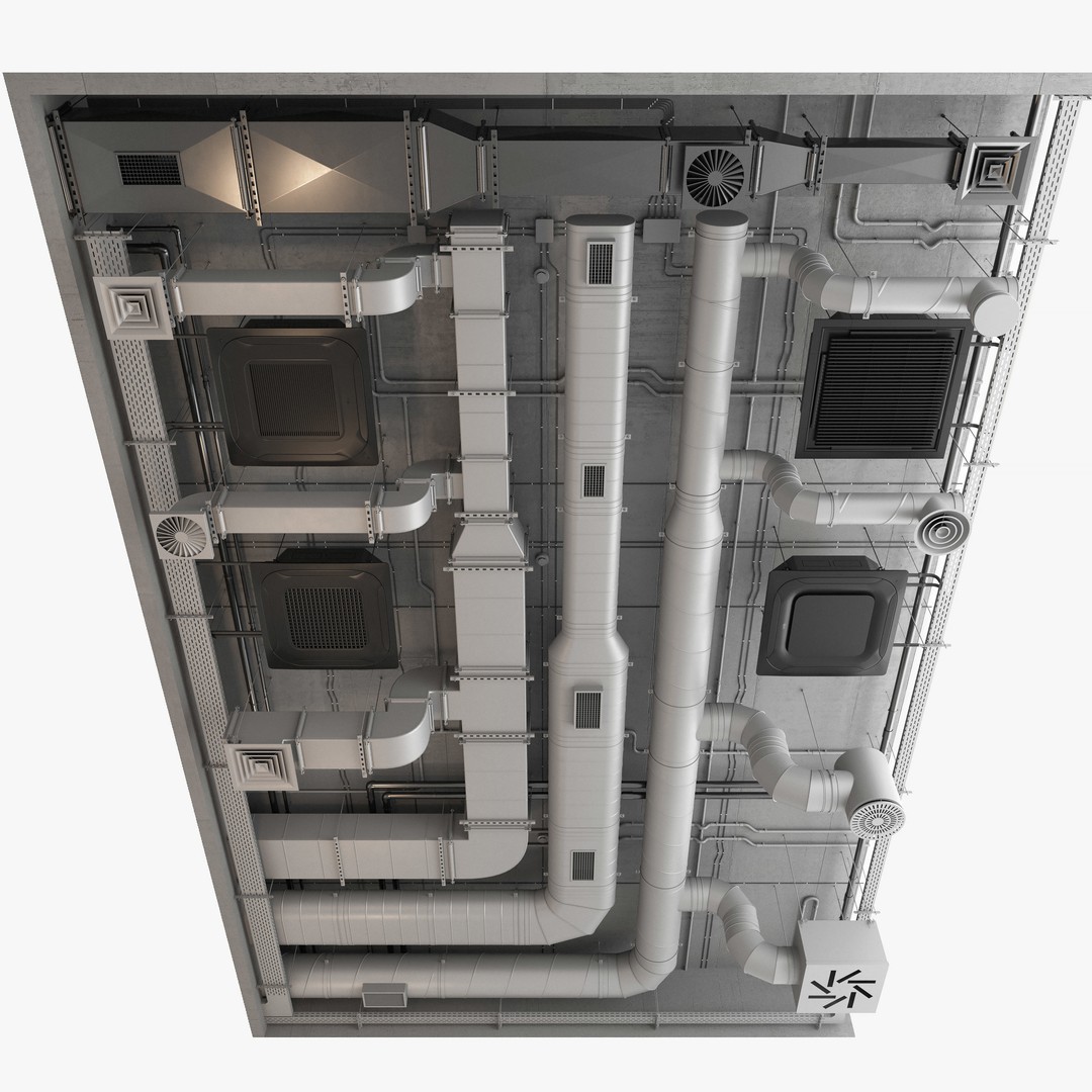 Ventilation System 3D Model – Multi-Colored Ducts and Ceilings, FBX - View 8