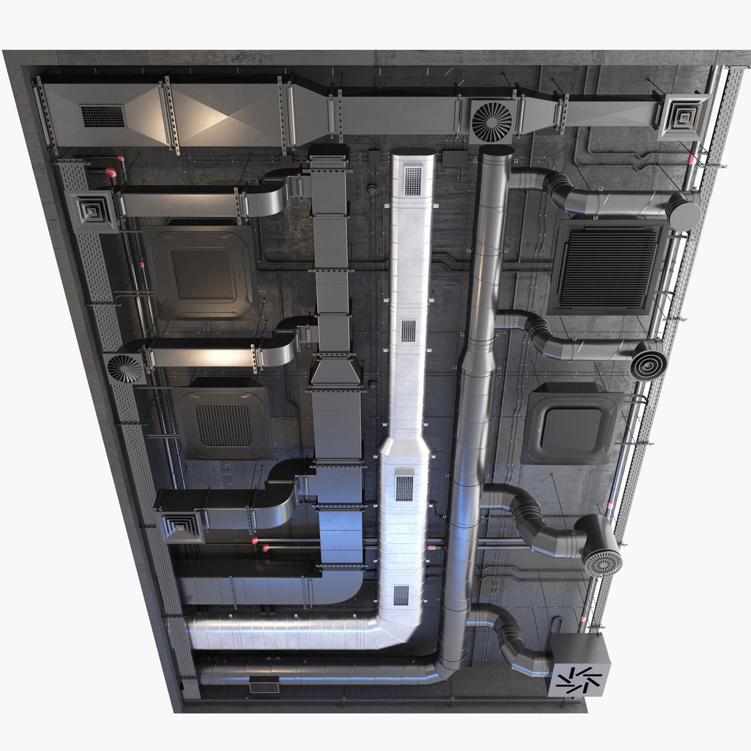 Ventilation System 3D Model – Multi-Colored Ducts and Ceilings, FBX - View 9