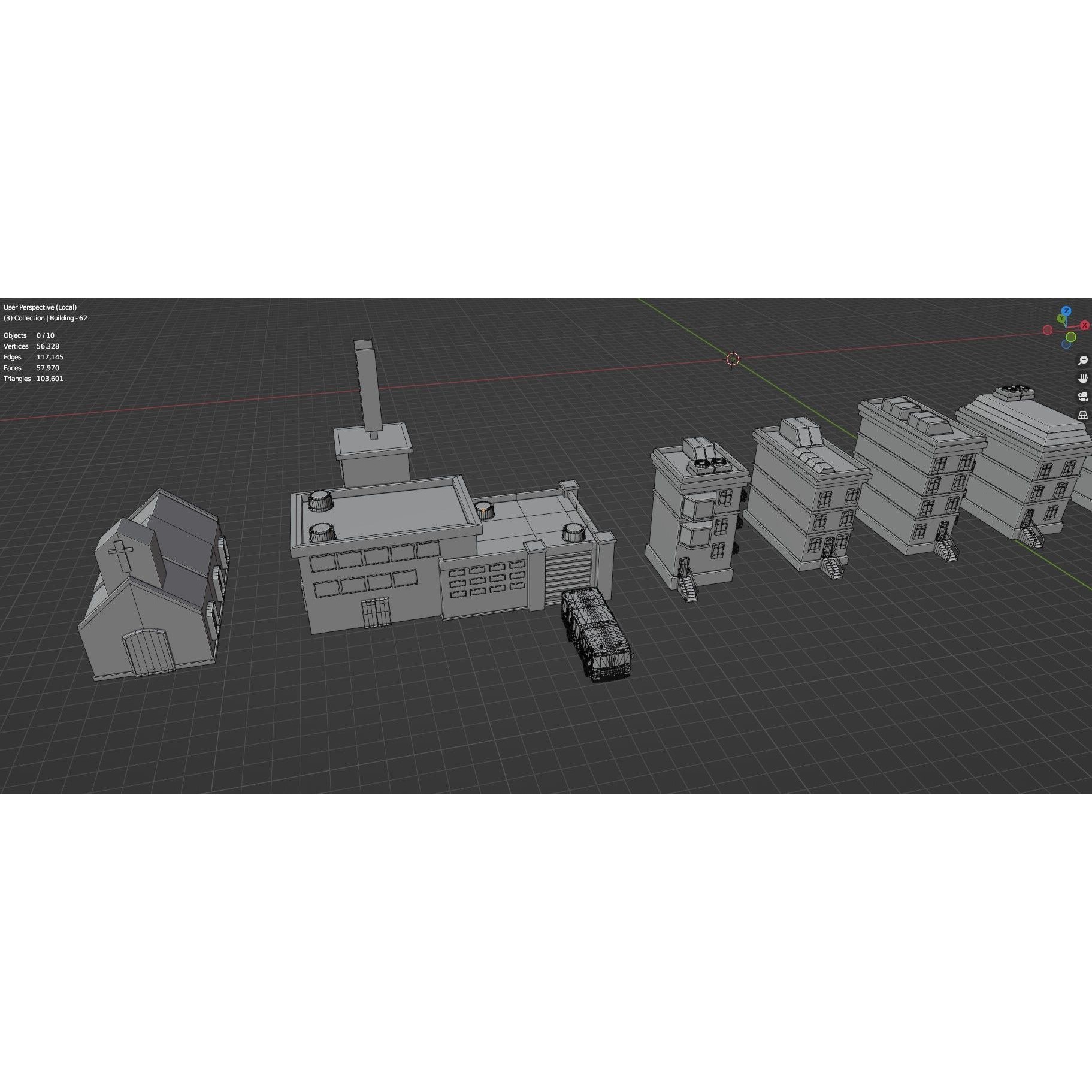 Low Poly City Buildings Pack - Low-Poly Game-Ready 3D Model - View 124