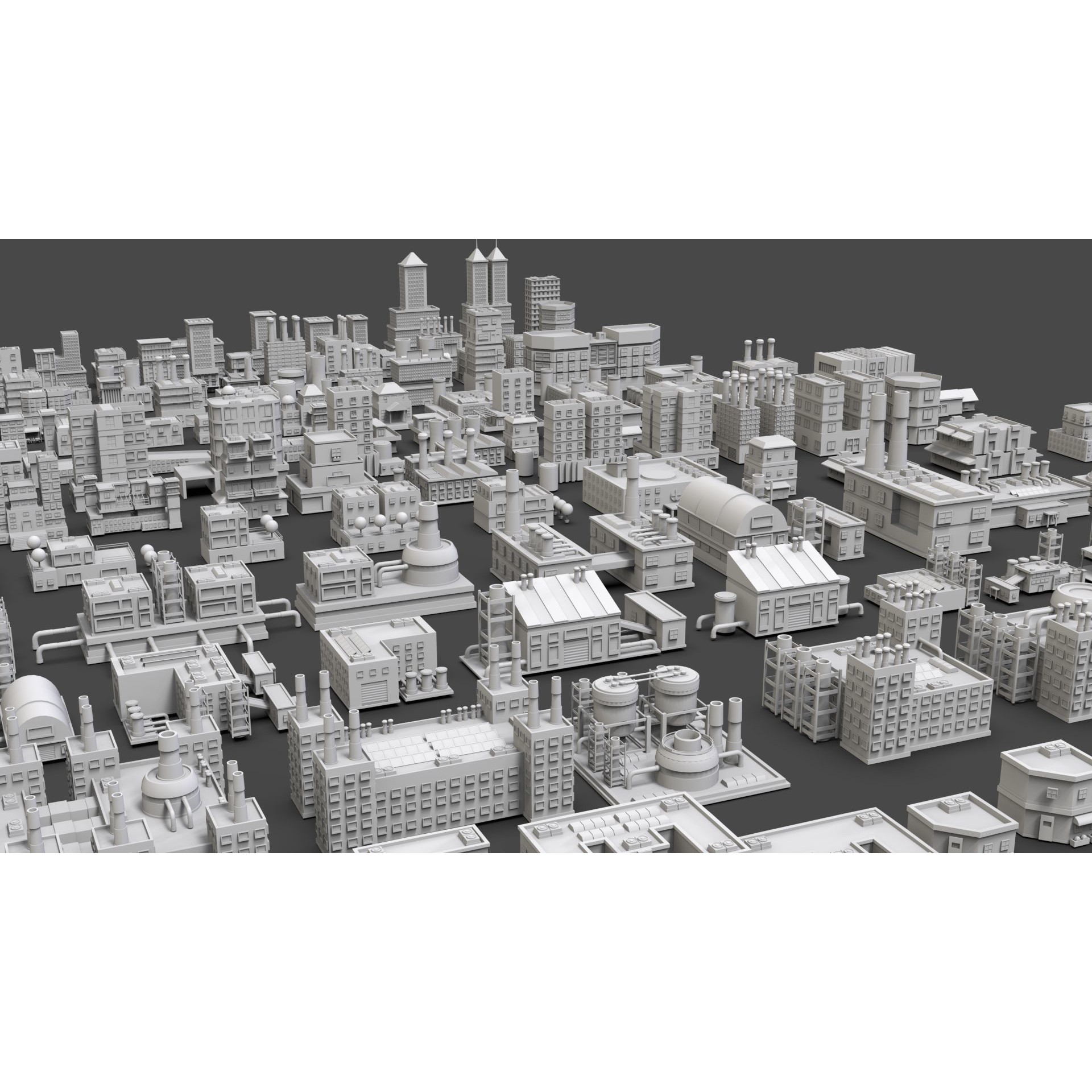 Low Poly City Buildings Pack - Low-Poly Game-Ready 3D Model - View 7