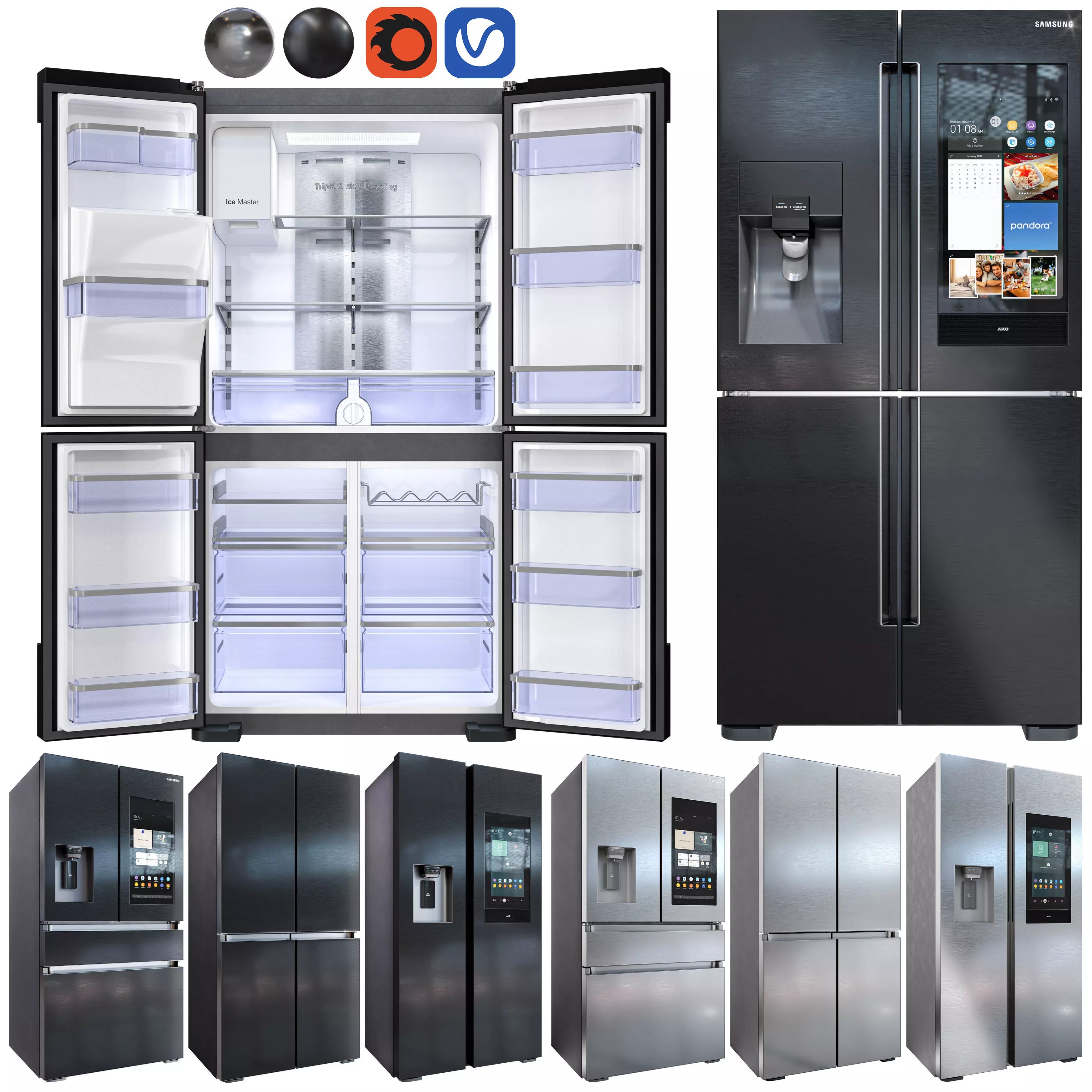 Samsung Refrigerator Set - Low-Poly Game-Ready 3D Model - View 2