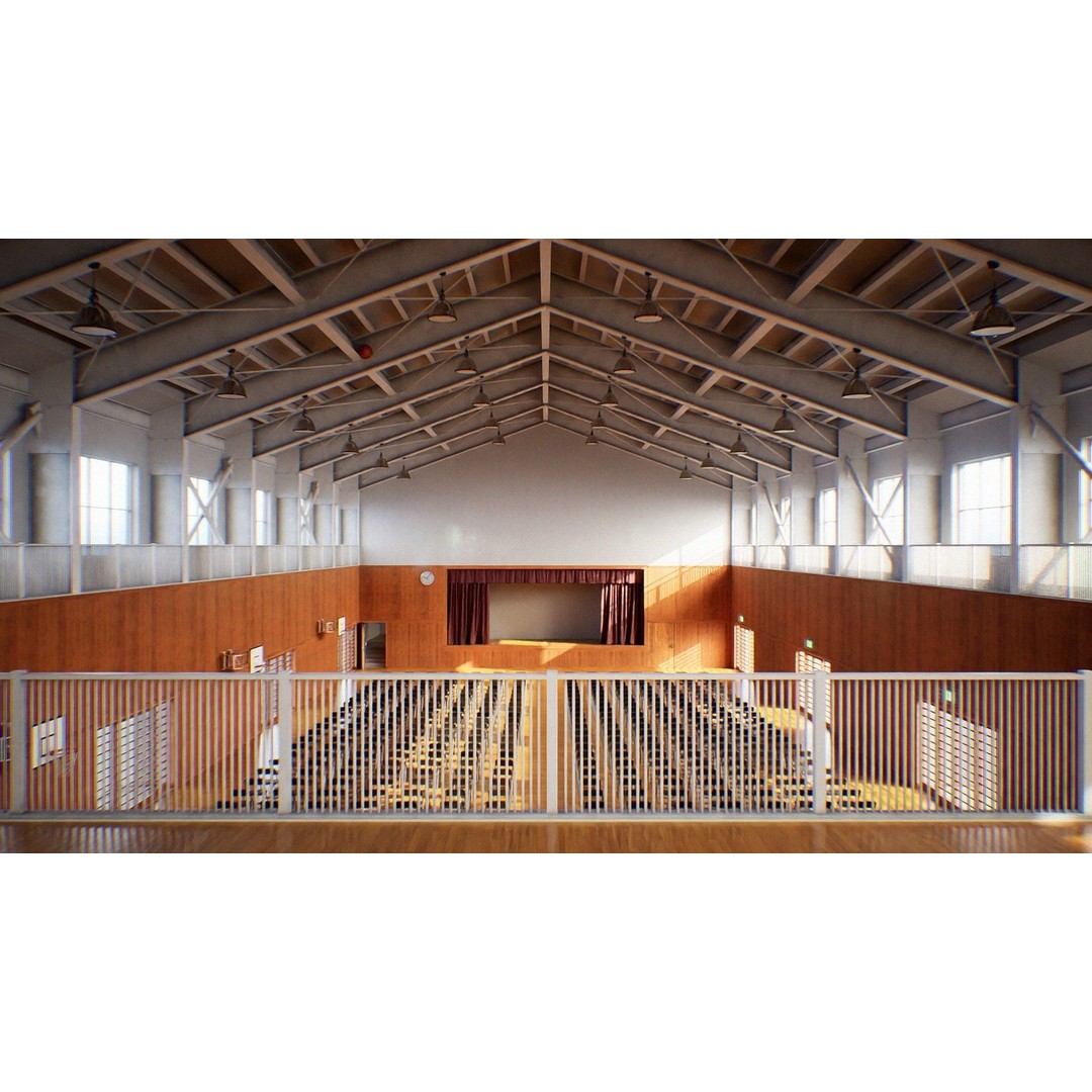 Japanese School Gym 3D Model – Low Poly PBR Asset for Games - View 3
