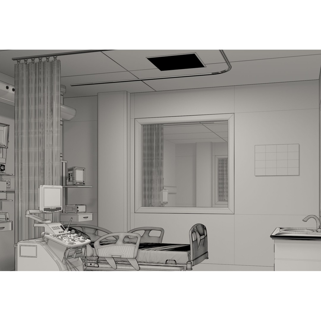Hospital Hall 3D Model – Realistic Interior Corridor, FBX, OBJ