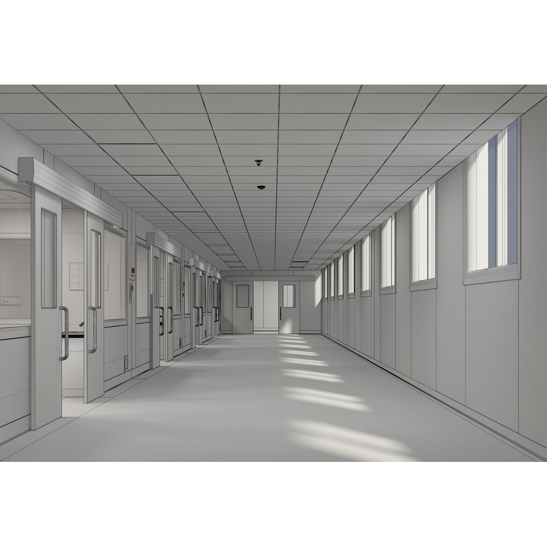 Hospital Hall 3D Model – Realistic Interior Corridor, FBX, OBJ - View 11