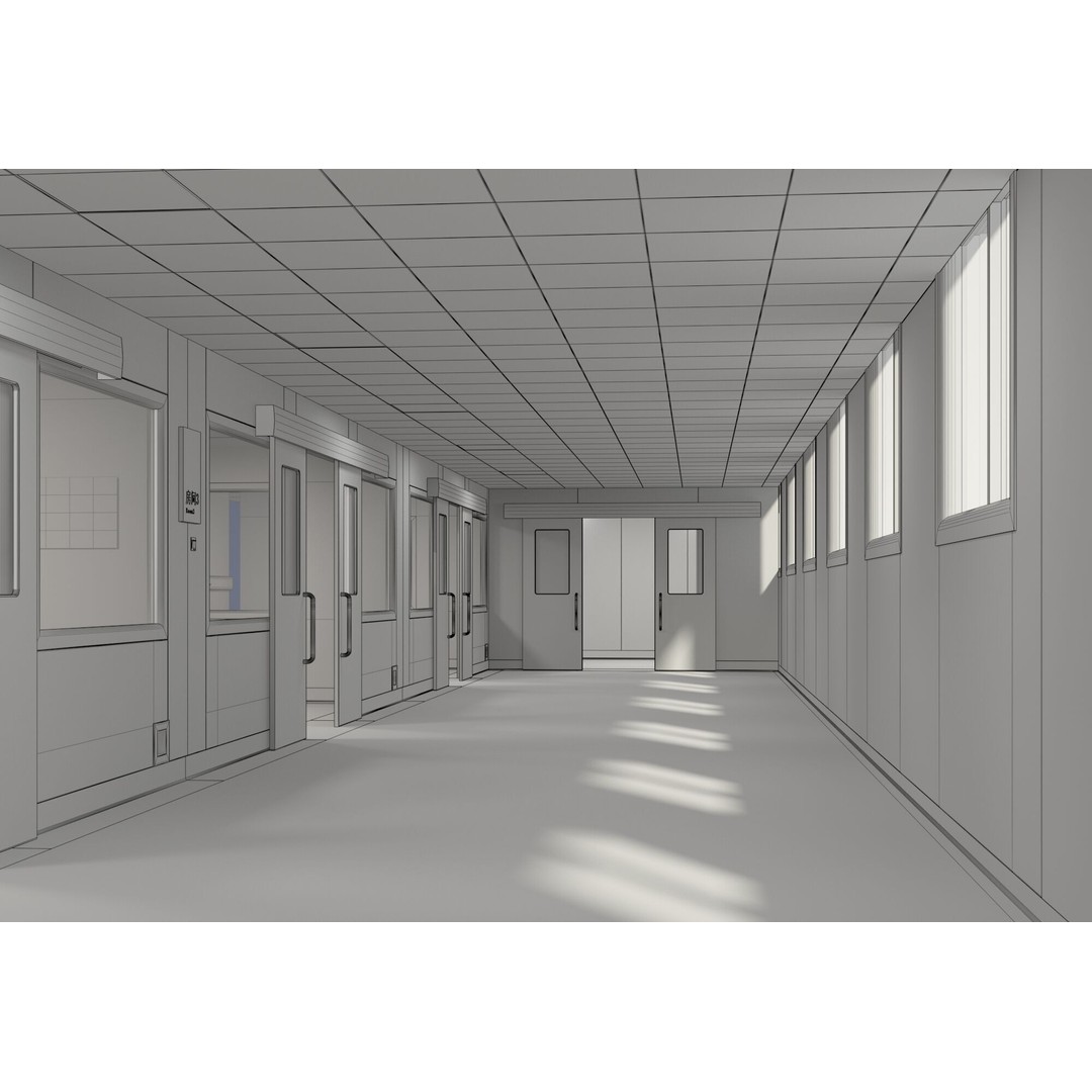 Hospital Hall 3D Model – Realistic Interior Corridor, FBX, OBJ - View 12