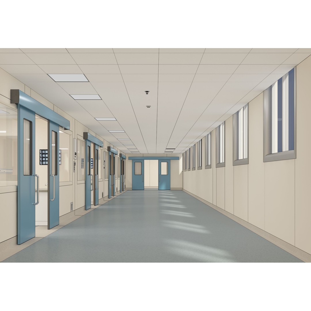 Hospital Hall 3D Model – Realistic Interior Corridor, FBX, OBJ - View 3
