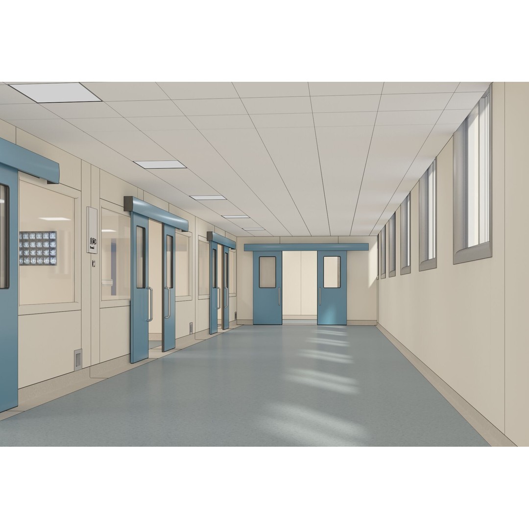 Hospital Hall 3D Model – Realistic Interior Corridor, FBX, OBJ - View 7