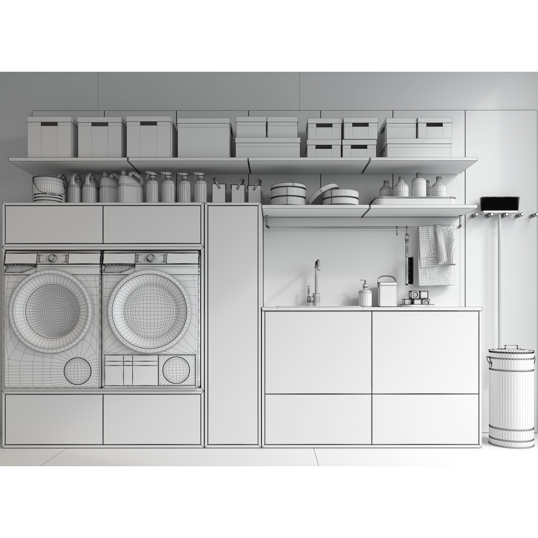 Laundry Room 3D Model – Realistic Interior Asset, FBX & OBJ Formats - View 5
