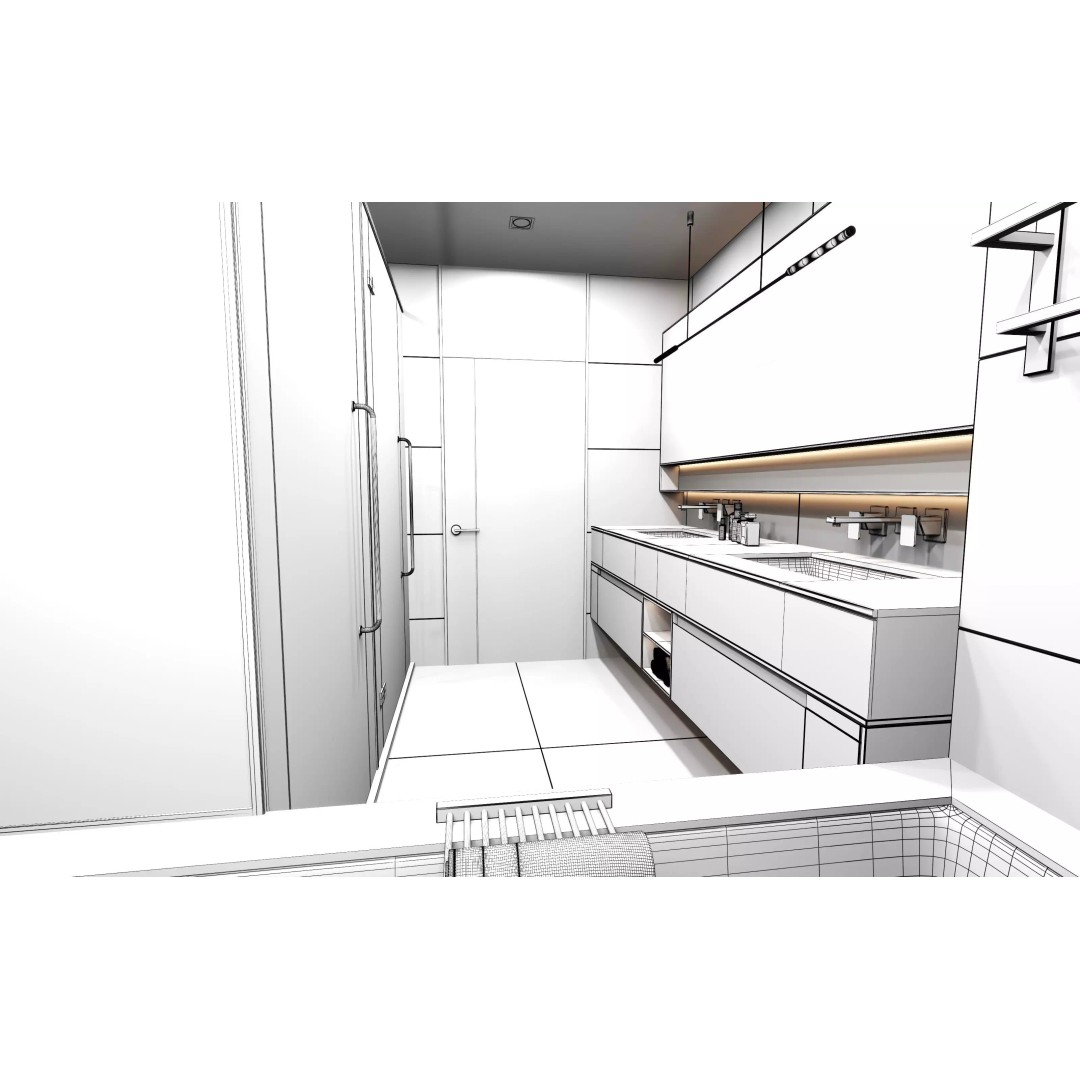 Luxury Bathroom 3D Model – High Poly Interior Asset, FBX, OBJ