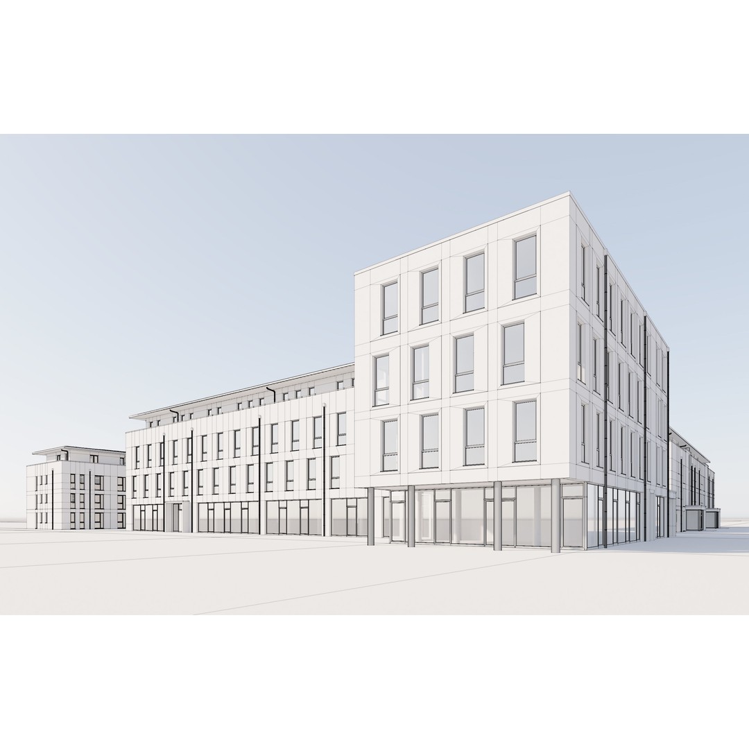 German Housing Complex 3D Model – Modern Minimalist Design, PBR Textures - View 11
