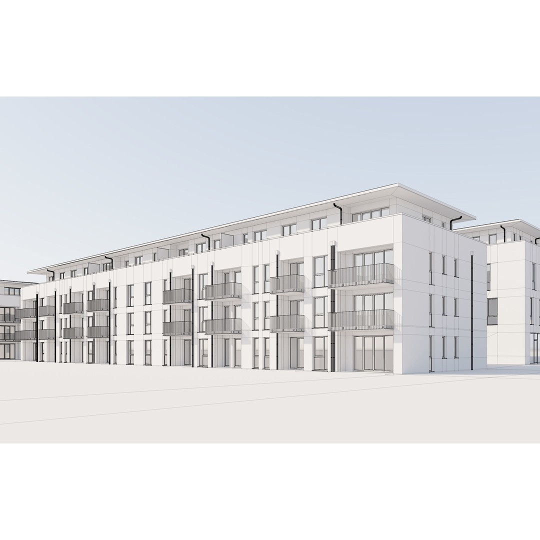 German Housing Complex 3D Model – Modern Minimalist Design, PBR Textures - View 13